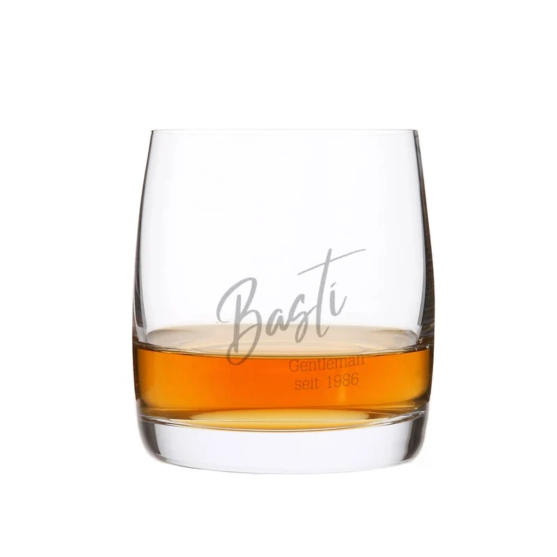 Modernes Whiskeyglas mit Wunschtexten - zum Geburtstag, Vatertag, für Trauzeugen