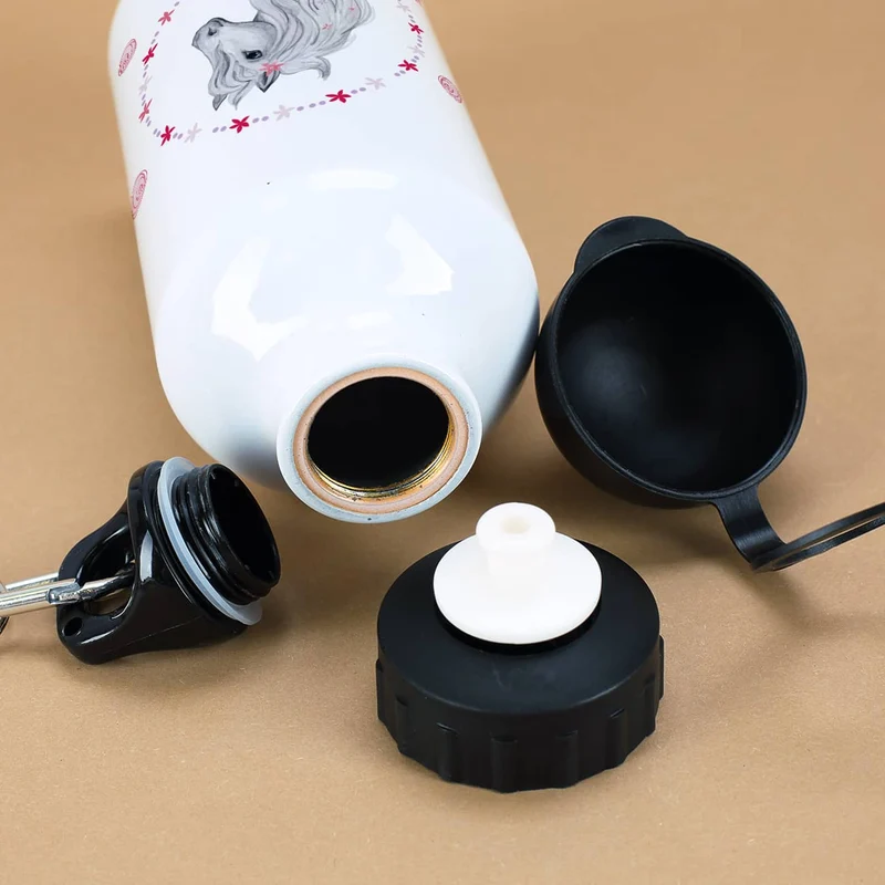 Aluminium-Trinkflasche mit Pferd, Blüten und Name