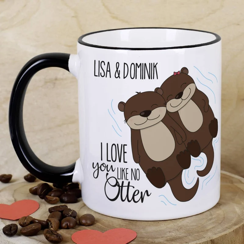 Tasse mit niedlichem Otterpaar "I love you like no Otter" und Ihren Wunschnamen