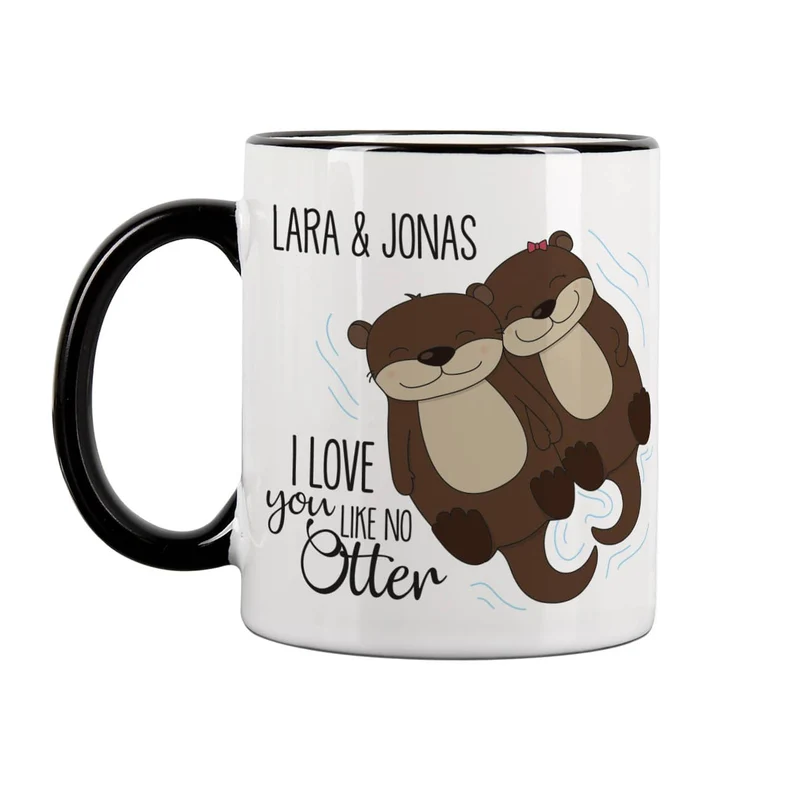 Tasse mit niedlichem Otterpaar "I love you like no Otter" und Ihren Wunschnamen