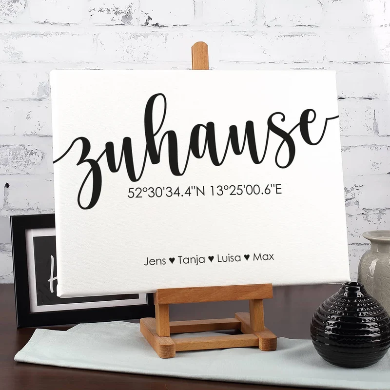 Zuhause - Leinwand mit Koordinaten und Ihren Wunschnamen