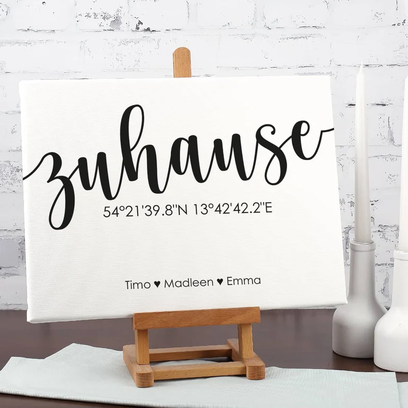 Zuhause - Leinwand mit Koordinaten und Ihren Wunschnamen