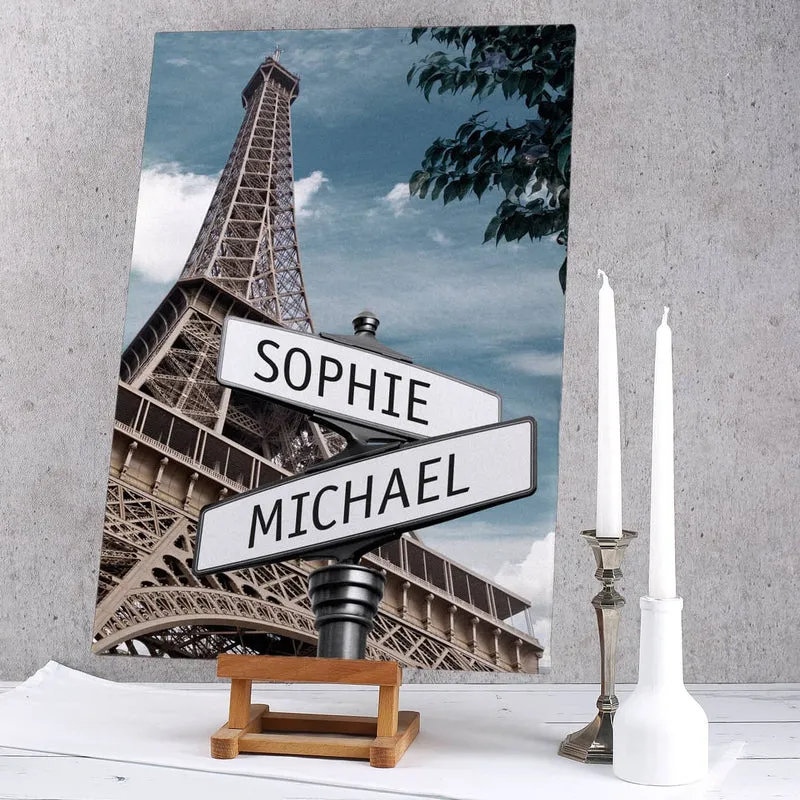 Keilrahmen Leinwand Straßenschilder Paris mit Ihren Namen 60x40cm