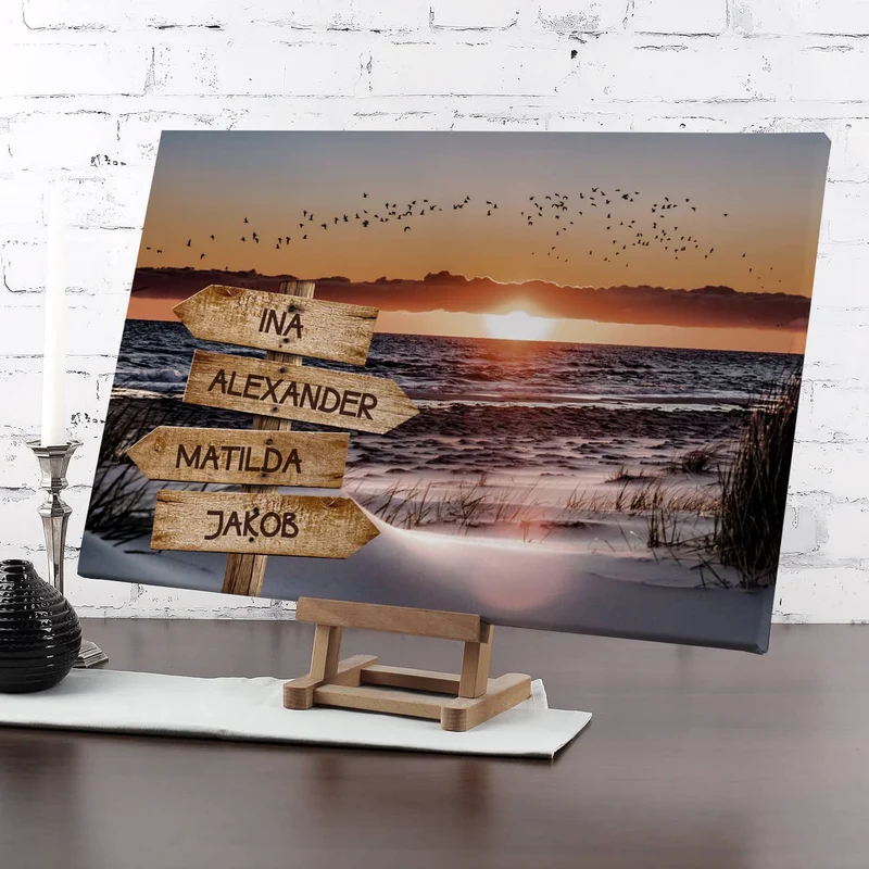 Wegweiser am Strand - Leinwand mit 4 Namen