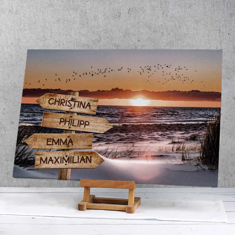 Wegweiser am Strand - Leinwand mit 4 Namen