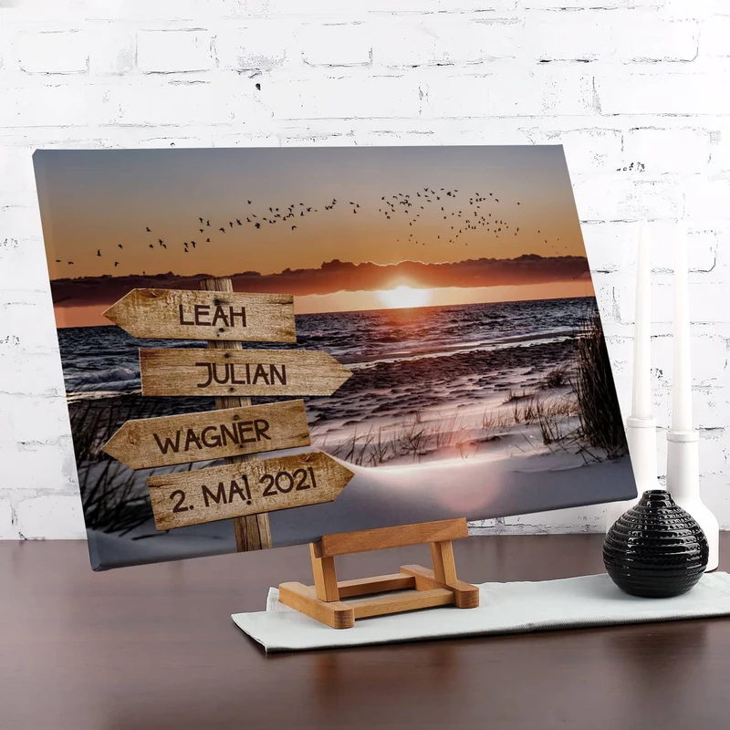 Wegweiser am Strand - Leinwand mit 4 Namen