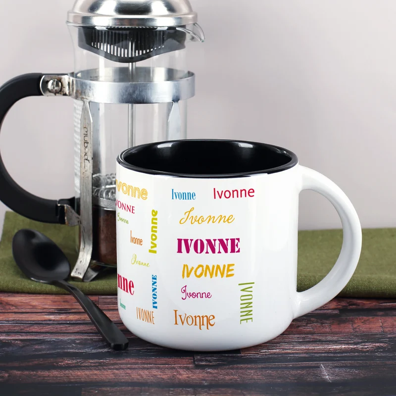 Großer Kaffeepott mit Ihrem Namen in verschiedenen Schriftarten