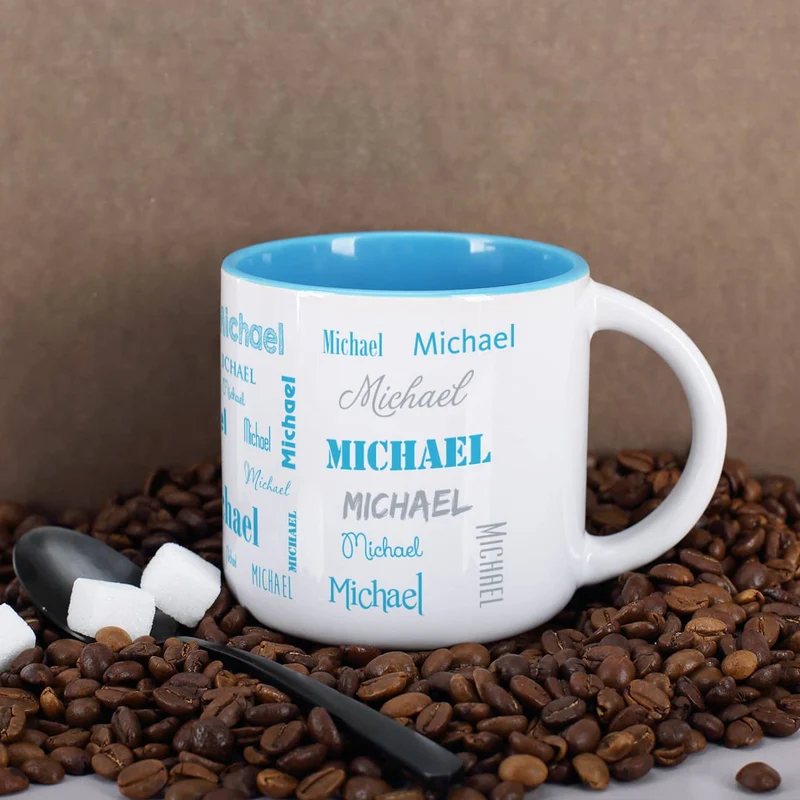 Großer Kaffeepott mit Ihrem Namen in verschiedenen Schriftarten