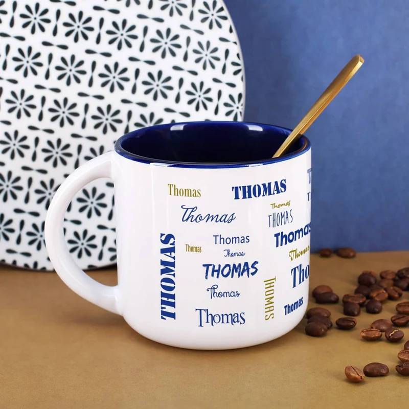 Großer Kaffeepott mit Ihrem Namen in verschiedenen Schriftarten