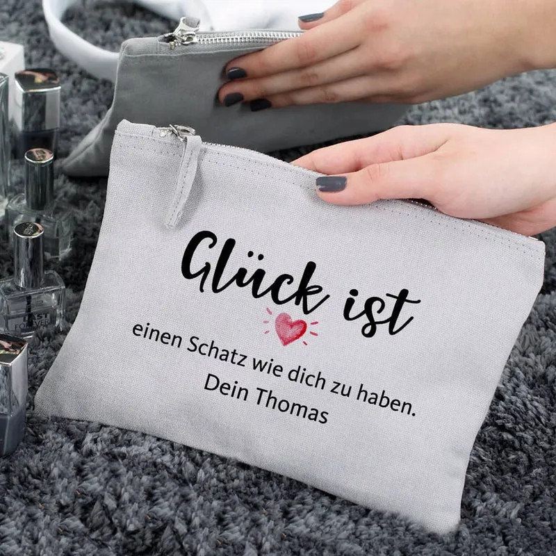 Glück ist... Beautycase mit Wunschtext