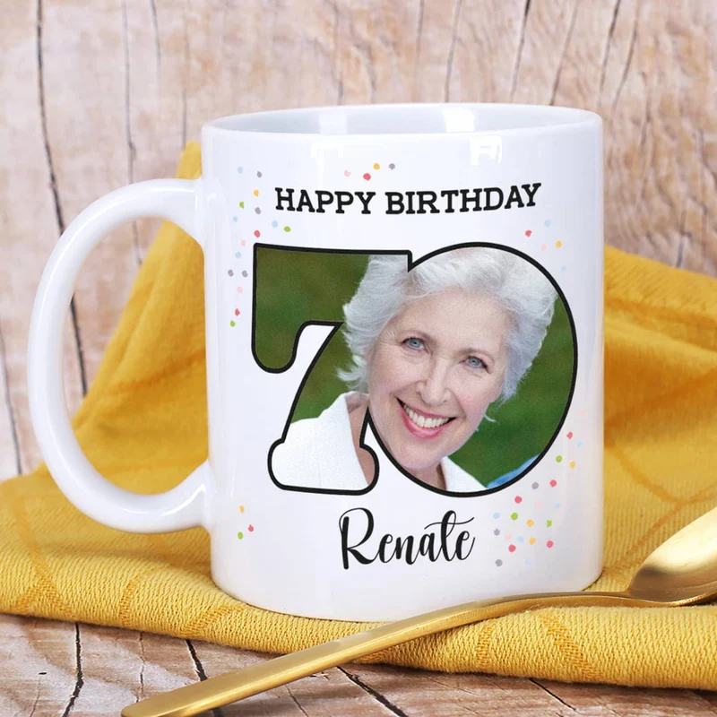 Happy Birthday 70 - Fototasse zum Geburtstag mit Name