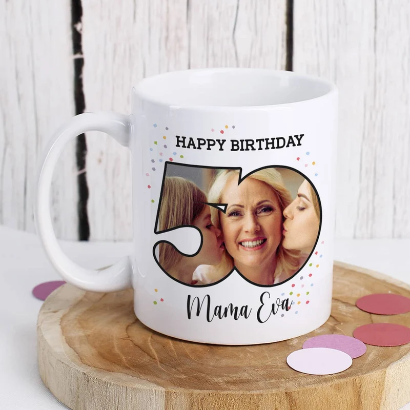 Happy Birthday - Fototasse zum 50. Geburtstag mit Name
