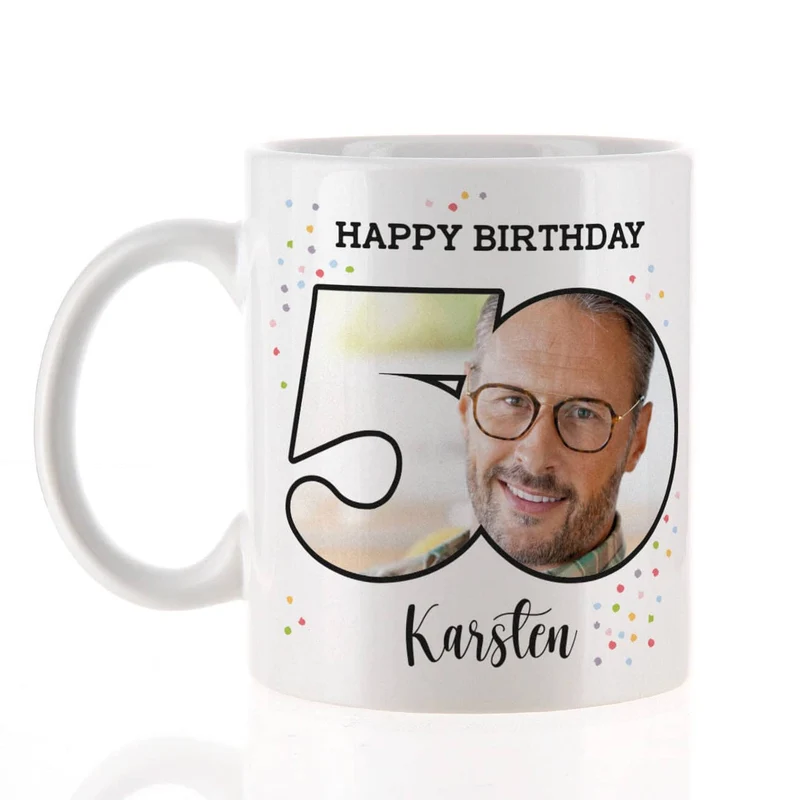 Happy Birthday - Fototasse zum 50. Geburtstag mit Name