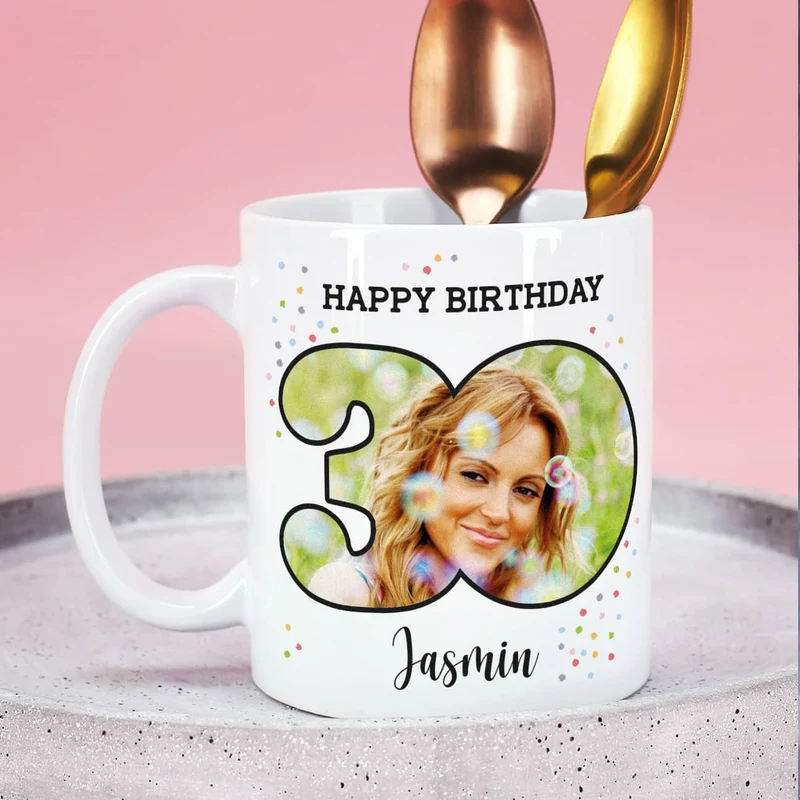 Happy Birthday - Fototasse zum 30. Geburtstag mit Name