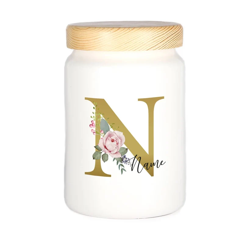 Keramikdose mit Rosen-Monogramm und Name