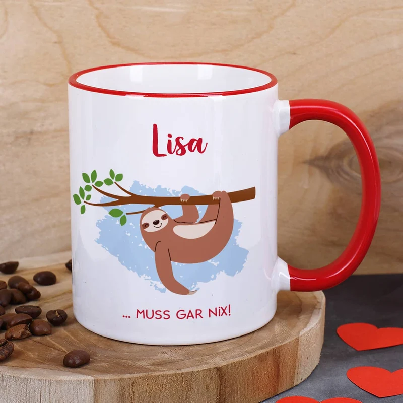 Tasse mit Faultier und Name - muss gar nix!