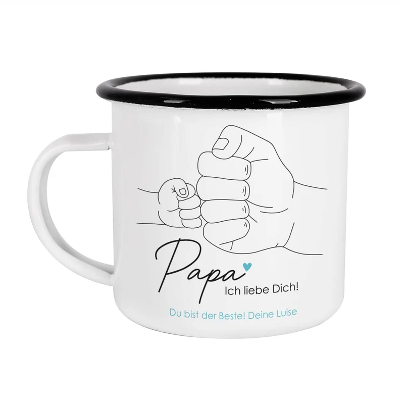 Metalltasse "Papa Ich liebe Dich!" mit Lineart Händen zum Vatertag