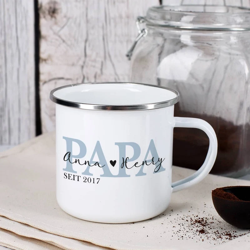 Metalltasse - Papa seit - als Geschenk zum Vatertag