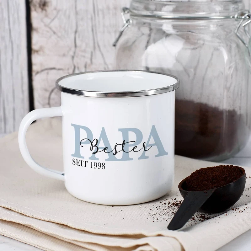 Metalltasse - Papa seit - als Geschenk zum Vatertag