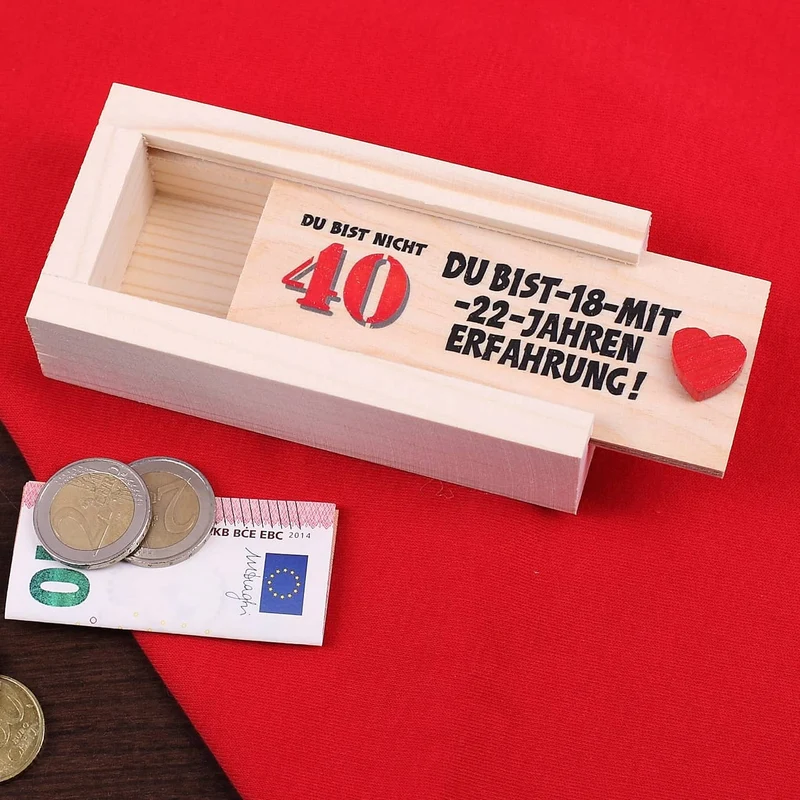 Geldgeschenk in Holzkiste zum 40. Geburtstag