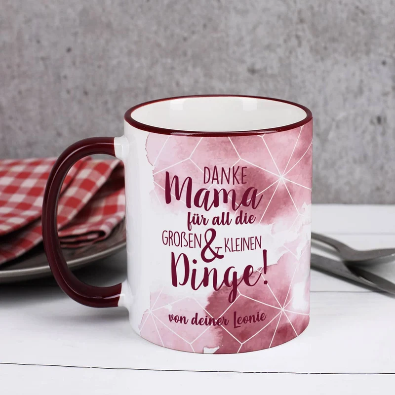 Dunkelrote Tasse - Danke Mama für all die großen und kleinen Dinge