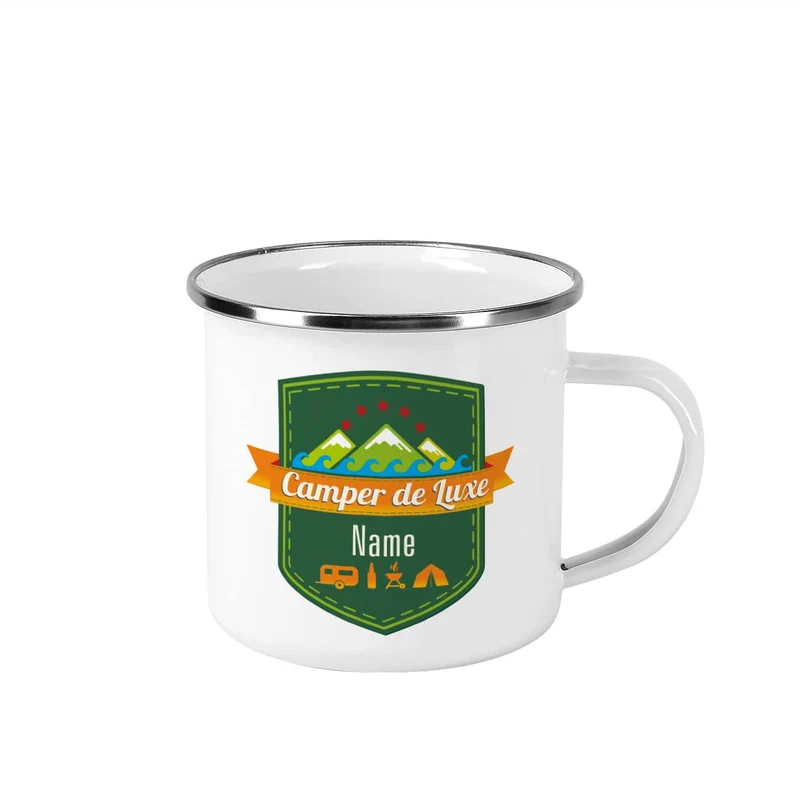 Camper de Luxe - Emailletasse mit Wunschname