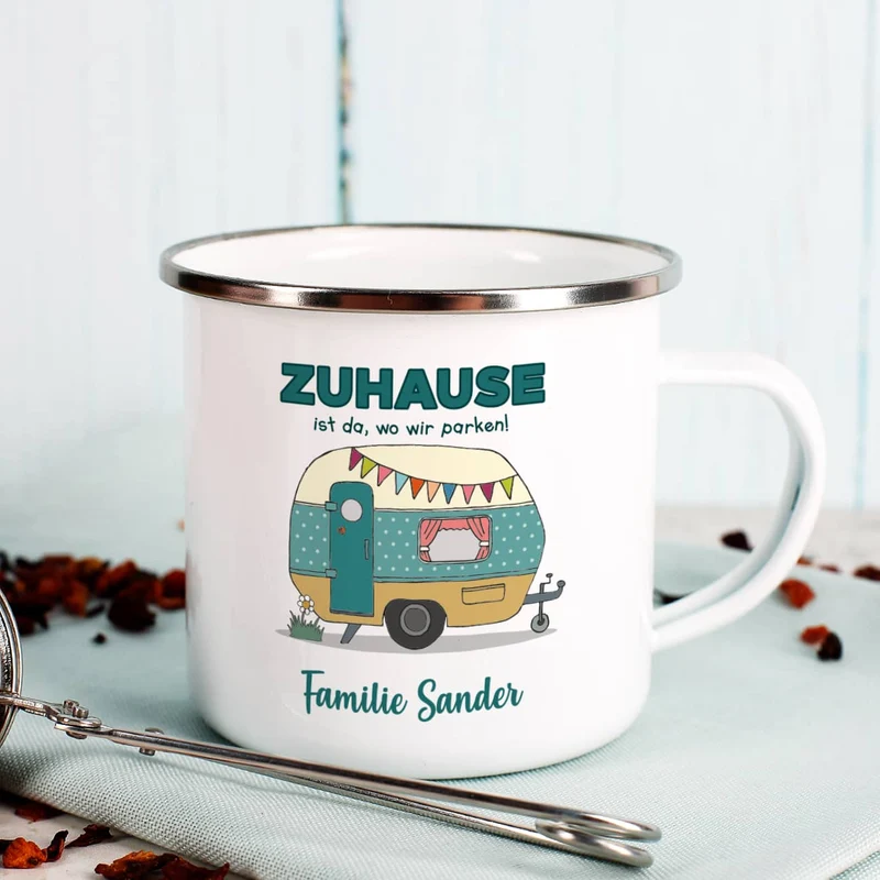 Zuhause ist da, wo wir parken - Emailletasse