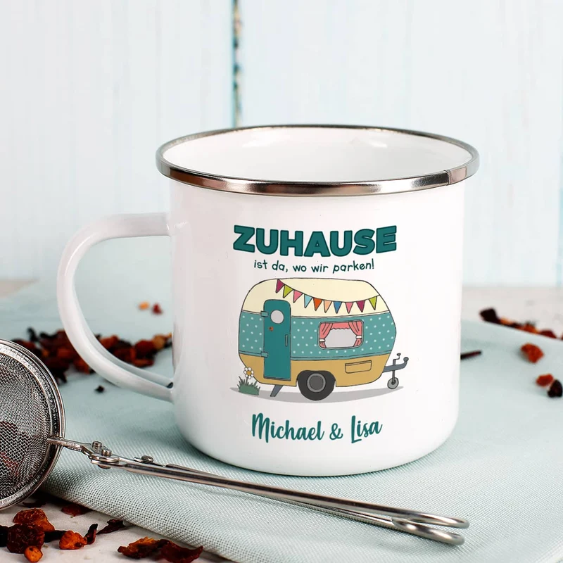 Zuhause ist da, wo wir parken - Emailletasse