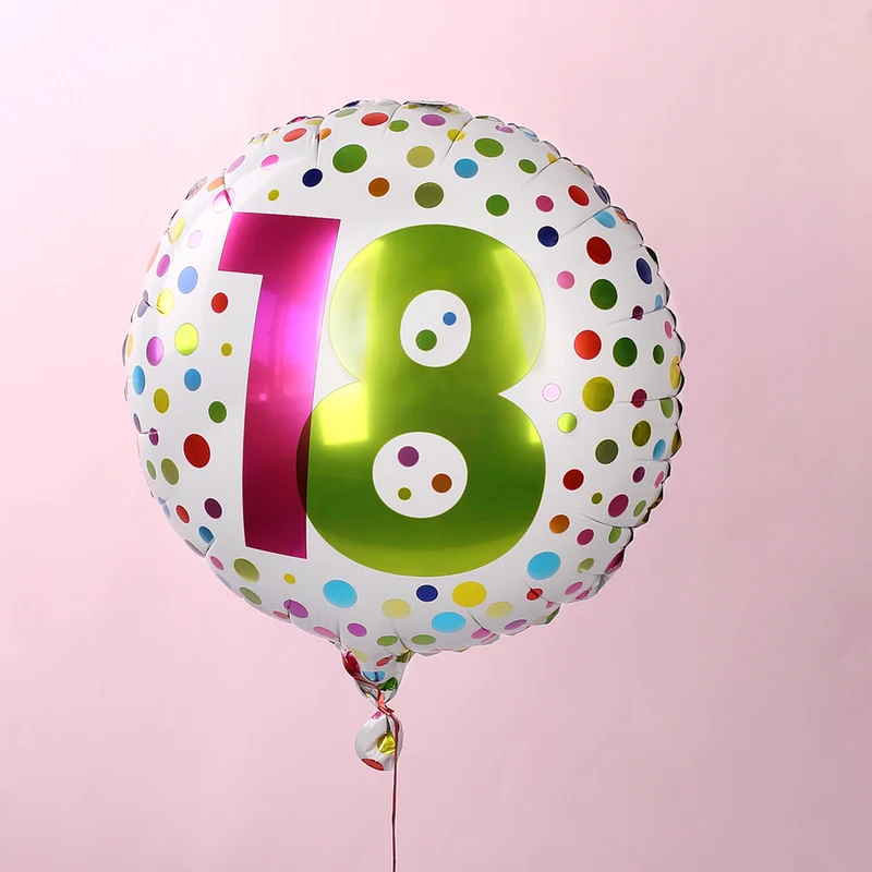 Folienballon zum 18. Geburtstag in weiß mit Punkten