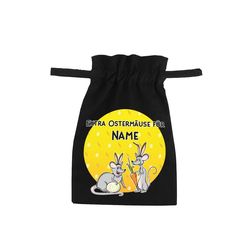 Kleiner Stoffsack "Extra Ostermäuse" mit Ihrem Wunschnamen bedruckt