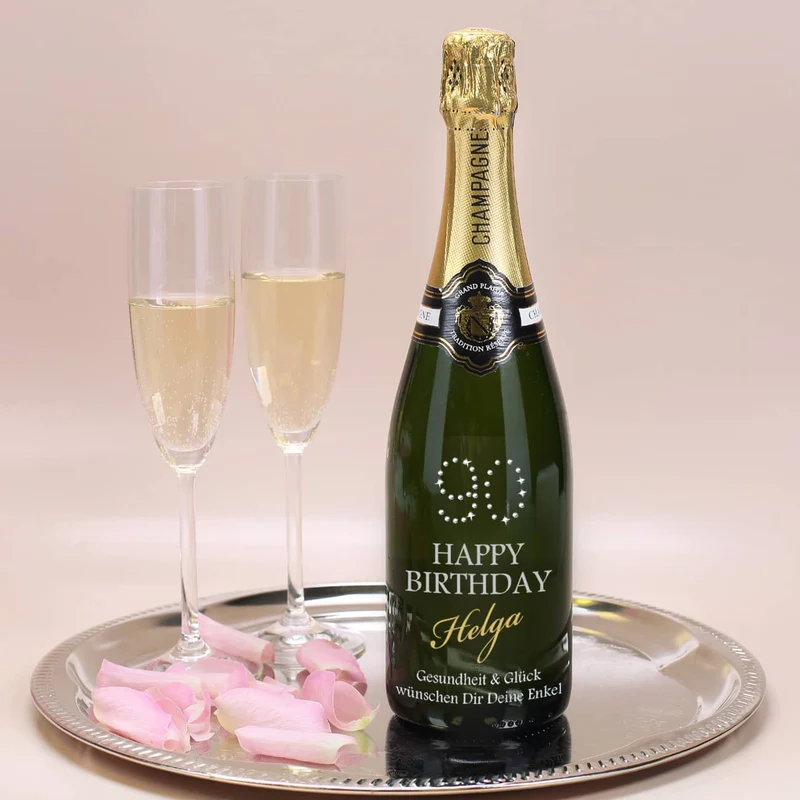 Gravierter Champagner zum 90. MADE WITH SWAROVSKI® ELEMENTS