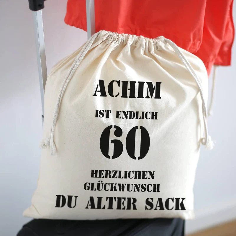 personalisierter Zuziehbeutel zum 60. Geburtstag des alten Sacks