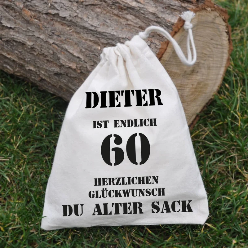 personalisierter Zuziehbeutel zum 60. Geburtstag des alten Sacks
