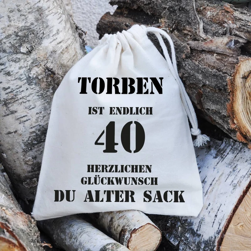 Alter Sack Zuziehbeutel zum 40. Geburtstag in 2 Größen