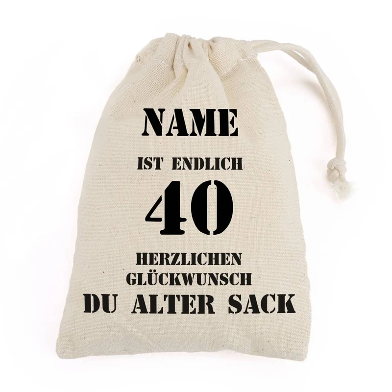Alter Sack Zuziehbeutel zum 40. Geburtstag in 2 Größen