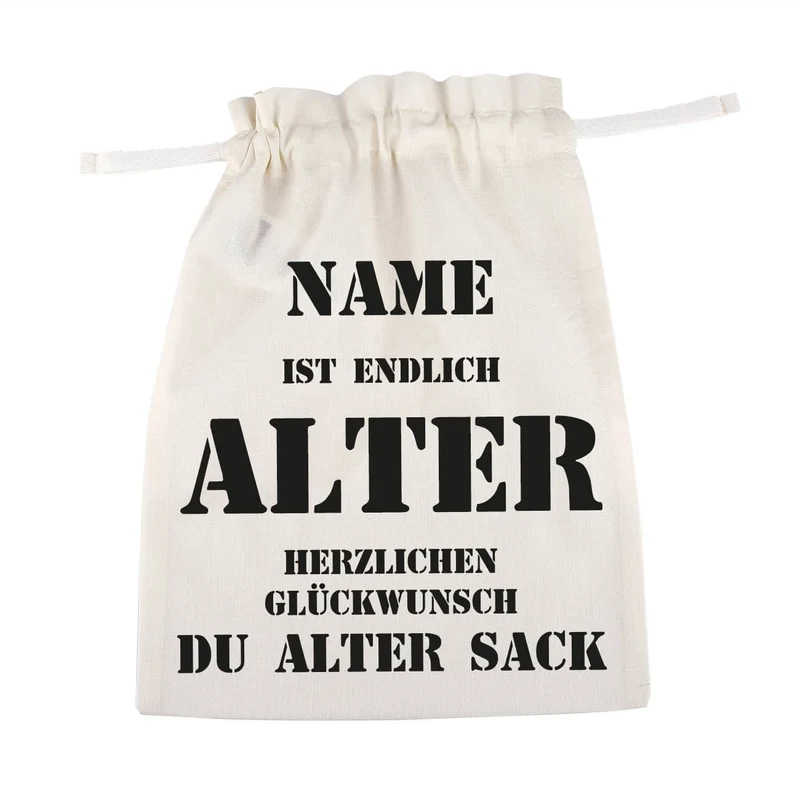 Geschenksack mit Namen und Alter für einen alten Sack