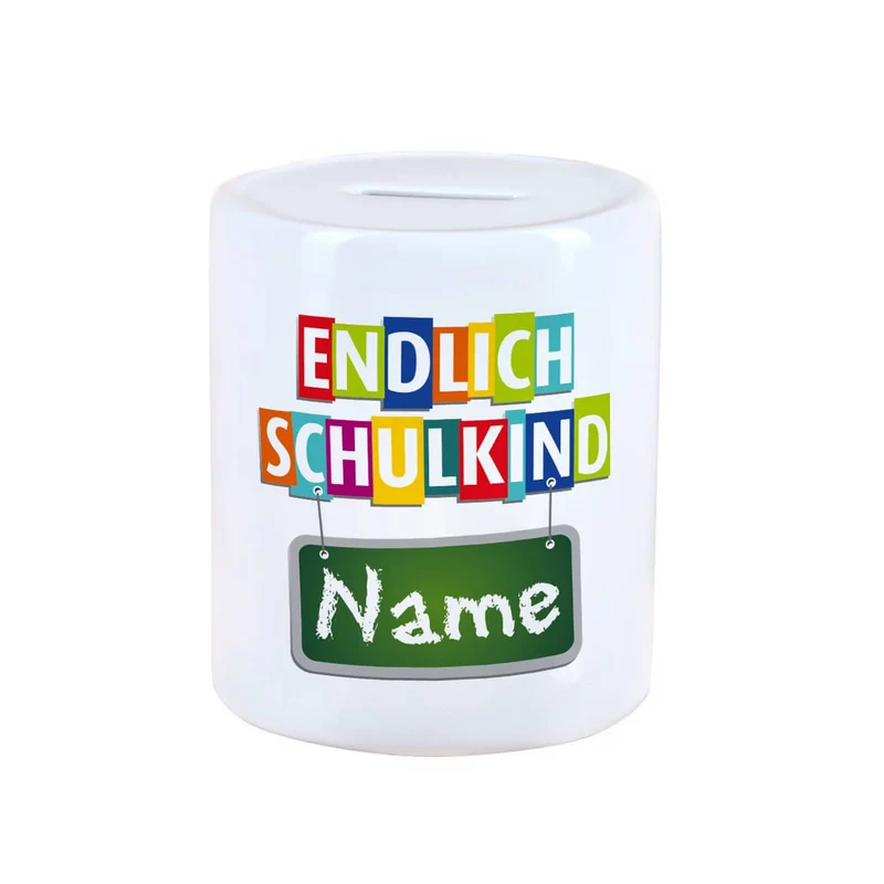 Endlich Schulkind - Spardose mit Namensaufdruck