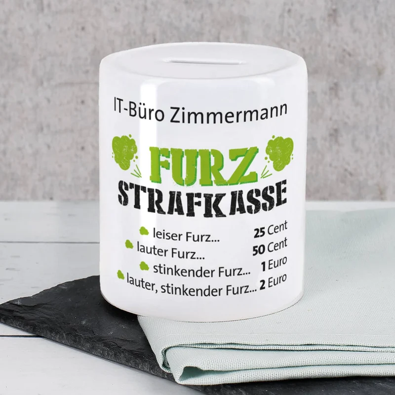 Furz - Strafkasse, die Spardose mit Ihrem Wunschtext