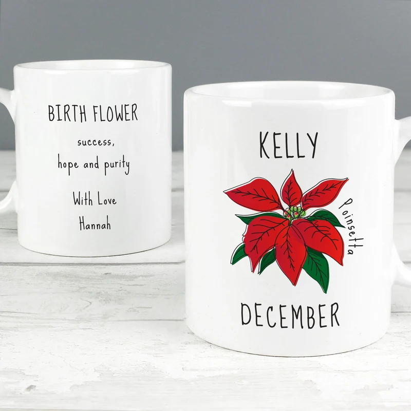 Personalised December Birth Flower - Poinsetta Mug