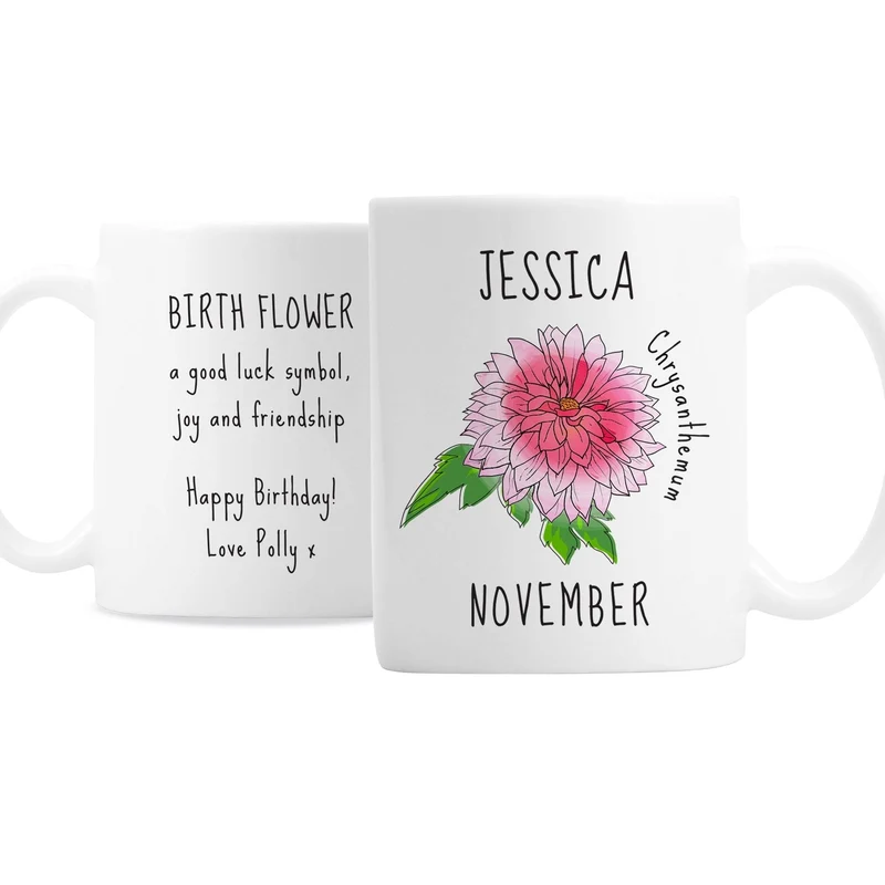Personalised November Birth Flower - Chrysanthemum Mug