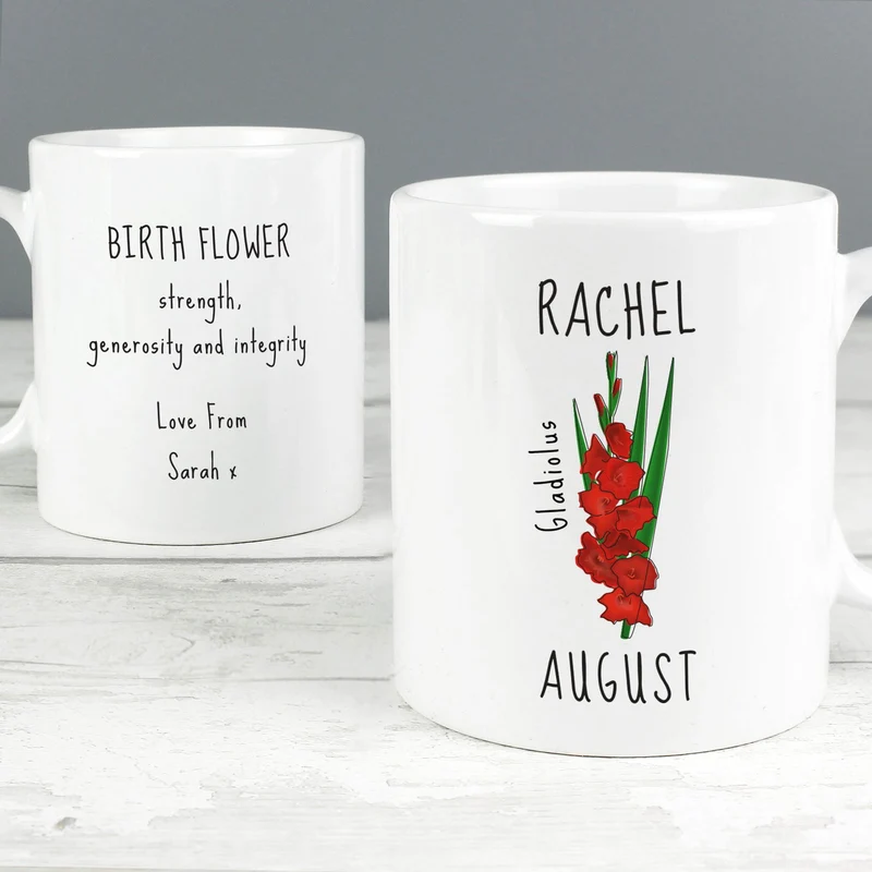 Personalised August Birth Flower - Gladioli Mug