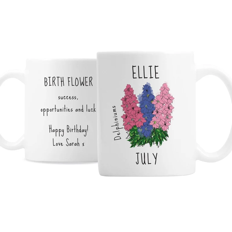 Personalised July Birth Flower - Delphiniums Mug