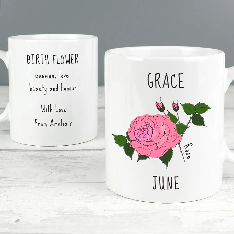 Personalised June Birth Flower - Rose Mug