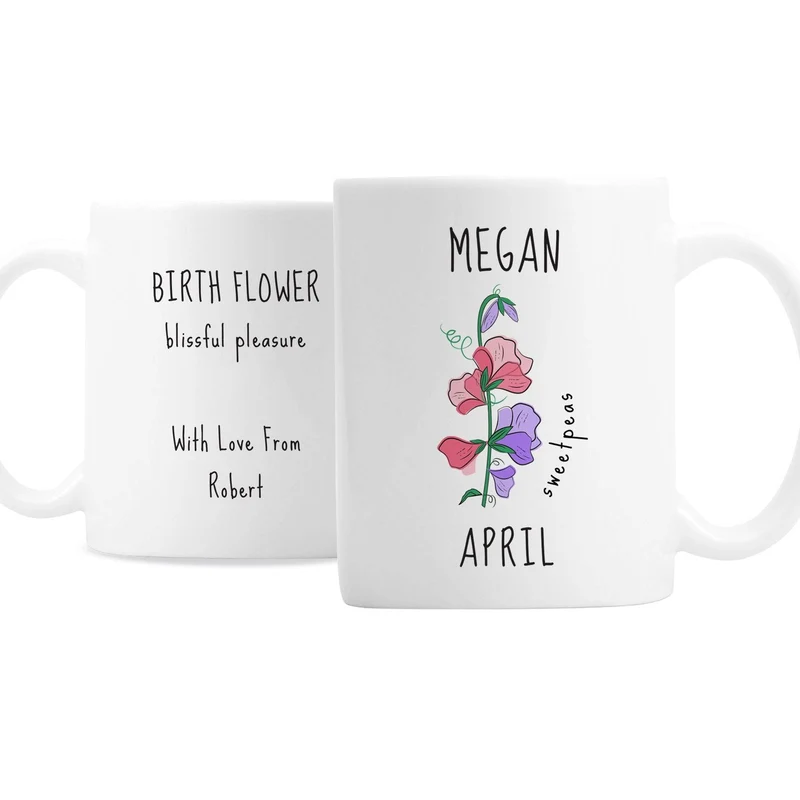 Personalised April Birth Flower - Sweet Peas Mug