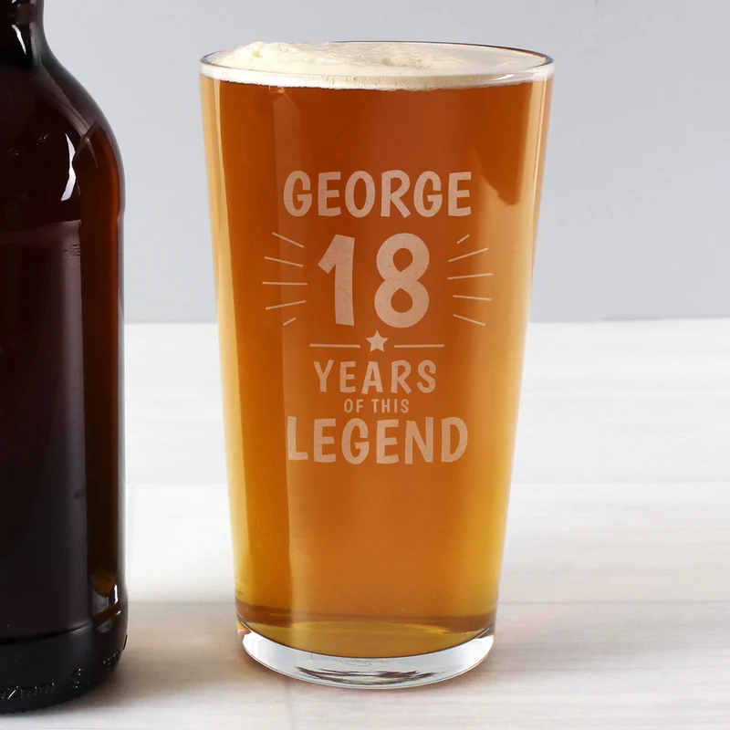Personalised Years Of This Legend Birthday Pint Glass