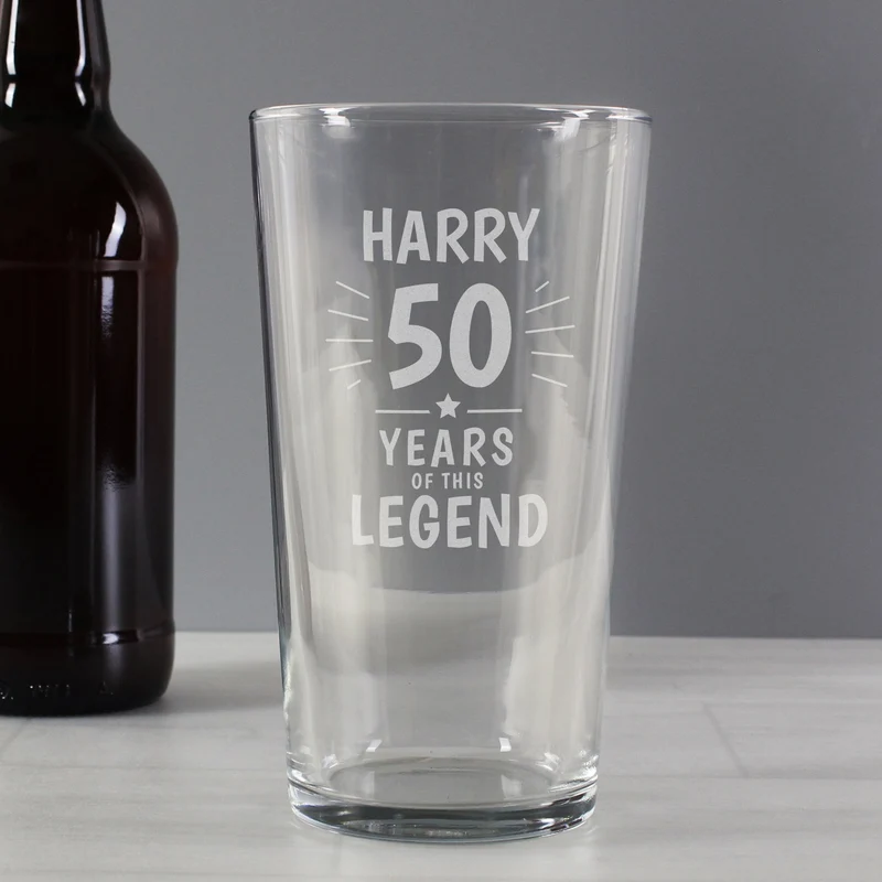 Personalised Years Of This Legend Birthday Pint Glass