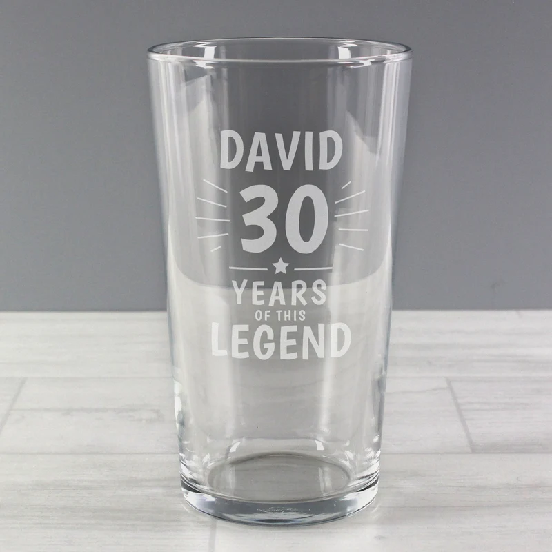 Personalised Years Of This Legend Birthday Pint Glass