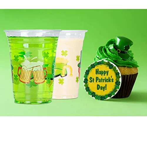 16 oz St Patrick’s Day Plastic Cups, Happy St Patrick’s Day Disposable Clear Plastic Cups Party Decoration, Lucky Shamrock Party Supply Drinkware for Beer/Beverage/Ice Cream/Juice/Snacks, 30 Count