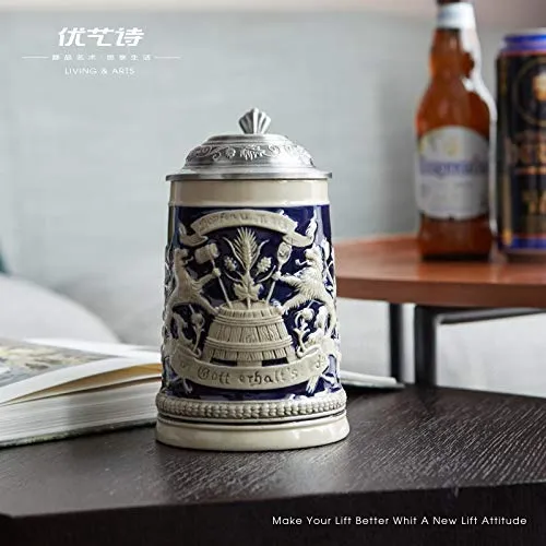 HAUCOZE Beer Stein Mug German Bavarian Drinking Stanley Drinking Mug with Lid for Man 0.6Liter