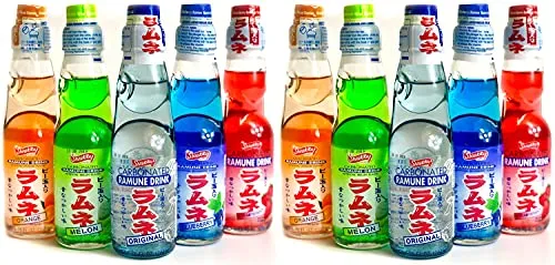 Ramune Japanese Soda Variety Pack - Shirakiku Multiple Flavors - Japanese Drink Gift Box (5 Count) Pack of 2